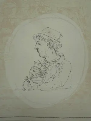 Co Westerik - handgesigneerde kleurenlitho | 'Zelfportret met poes' | 1989 kopen? Bied vanaf 200!