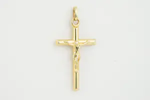 11 - Zo goed als nieuwe 18 krt geel gouden corpus christi kruis hanger kopen? Bied vanaf 110!