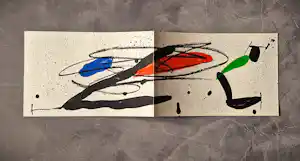 Joan Miro - originele 1973 uitnodiging + kleuren litho Galerie Maeght "Sobreteixims" verkocht voor € 97!