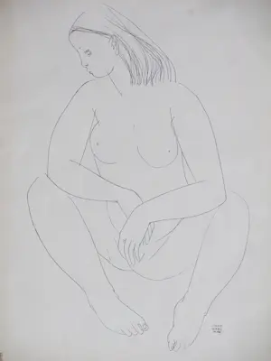Juus Hartman - Zittend Naakt - Pentekening kopen? Bied vanaf 36!