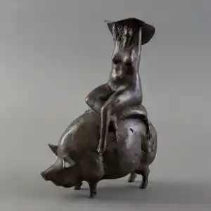 Evert den Hartog - Bronzen sculptuur: Naakte dame op varken verkocht voor € 799!