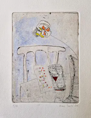 Milena Tlusta - Leuke ets & aquatint "Večeře pro jednu/Dinner for one" - zeer kleine oplage (10) kopen? Bied vanaf 30!