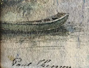 Paul Themon - 19e eeuwse Belgische Aquarel "afgemeerde boot in landschap" gesigneerd kopen? Bied vanaf 41!