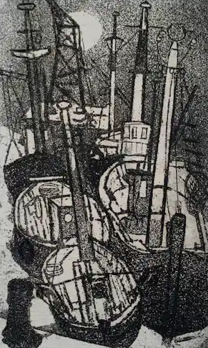 Jos van den Berg - Ets: Port Vendres - 1966 kopen? Bied vanaf 39!