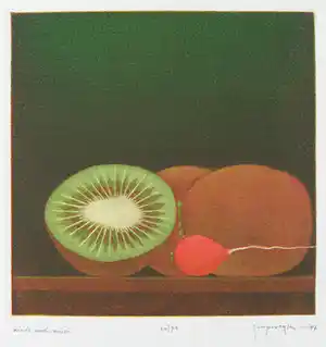Joop Vegter - Mezzotint, Kiwis and radish verkocht voor € 50!