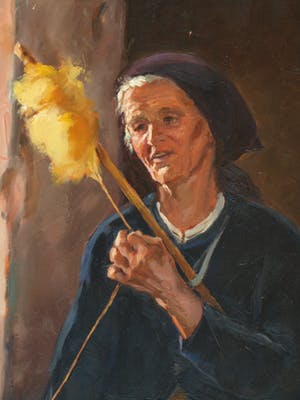 Niet of onleesbaar gesigneerd - Olieverf op doek, “Vecchia che fila” (Spinnende oude vrouw) - Italië kopen? Bied vanaf 1!