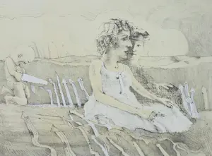 Co Westerik - Kleine jongen met twee dames buiten, litho kopen? Bied vanaf 95!
