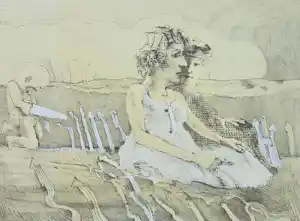Co Westerik - Kleine jongen met twee dames buiten, litho kopen? Bied vanaf 95!
