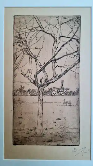Pieter Dupont - Handgesigneerd - Boom in landschap met dorp- 1895 verkocht voor € 100!