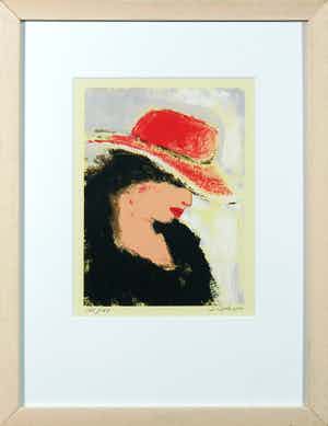 Jose van Gool - Zeefdruk, Dame met hoed verkocht voor € 40!