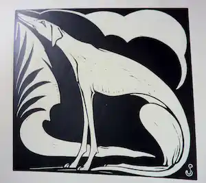 Jan Schonk - Houtsnede Windhond 1927 verkocht voor € 40!