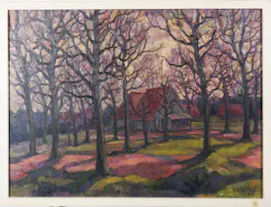 Harmen Klaas Post - Olieverf op paneel, Huis in het bos - Ingelijst kopen? Bied vanaf 60!