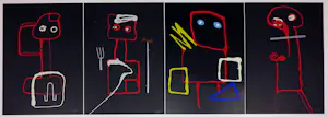 Theos - Zeefdruk, Lot van 4 abstracte figuren kopen? Bied vanaf 70!