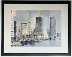 Frans Bianchi - Aquarel op papier | 'Leuvehaven Rotterdam' | 1995 (INGELIJST) kopen? Bied vanaf 450!