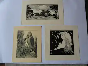 Jan Schonk - 3 werkjes , Reiger, ijsvogel en Wolfheze. verkocht voor € 70!