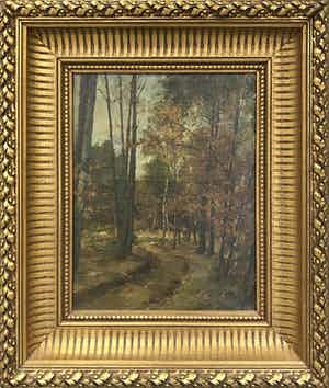Henricus Johannes Melis - Olieverf op doek, Boslandschap met figuur - Ingelijst verkocht voor € 250!