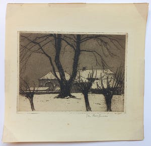 Jan Poortenaar - Boerderij in de sneeuw, aquatint ets kopen? Bied vanaf 35!