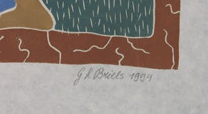 Geertje Briels - Houtdruk op geschept papier, Pret kopen? Bied vanaf 1!