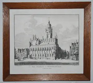 Jan Caspar Philips - Het stadhuis te Middelburg - gravure uit 1746 - kopen? Bied vanaf 1!