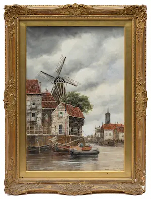 Hermanus Koekkoek (jr.) - Stadsgezicht nabij een haven kopen? Bied vanaf 325!