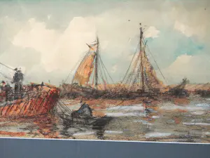 Wim Bos - Gemengde Techniek - Vissersboten op Zee kopen? Bied vanaf 65!