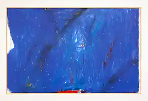 Jacques Laissue - blaue Fläche mit rotem Bogen - Ölpastelkreide verkocht voor € 200!
