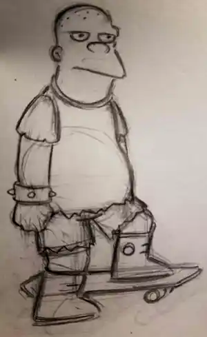 Matt Groening - originele productietekening The Simpsons, Kearney, ingelijst verkocht voor € 80!