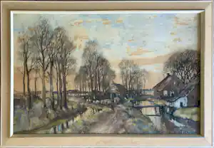 Herman Paradies - Landschap met boerderij, boer en schapen. kopen? Bied vanaf 520!