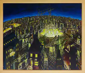Mariano Maturana - Olieverf op doek, Rotterdam bij nacht - Ingelijst (Zeer groot) verkocht voor € 150!