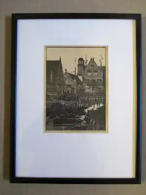 Jaap Veldheer - Ingelijste houtsnede Marken II verkocht voor € 30!