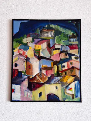 Niet of onleesbaar gesigneerd - Fraai expressionistisch olieverf op doek "bergdorp Sicilië" gesigneerd kopen? Bied vanaf 10!