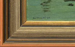 Ad Blok van der Velden - Ingelijste olieverf: Texels havengezicht kopen? Bied vanaf 950!