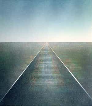 Willem de Vries - houtsnede | 'Landschap in perspectief III' | 1990 verkocht voor € 60!