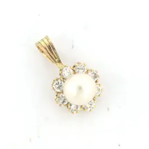 14k geelgouden entourage hanger bezet met parel en zirkonia kopen? Bied vanaf 10!