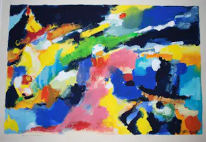 Willem Brauck - "Bal Masqué" - abstracte gouache - zuurvrij ingelijst kopen? Bied vanaf 120!