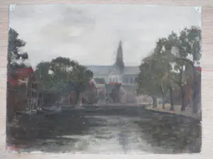 Cornelia C. J. van Trigt-Hoevenaar - Gezicht op Sint Bavo Haarlem - Olieverf op doek kopen? Bied vanaf 55!