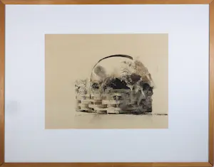 Jose Calsina - Pen/ Aquarel op papier, Mand met gesponnen wol - Ingelijst (Groot) kopen? Bied vanaf 40!