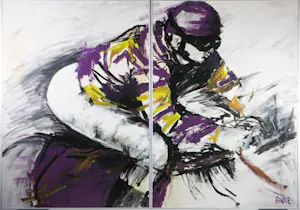 Anke Peddemors - Acryl op paneel, Tweeluik, Jockey rijder - Ingelijst kopen? Bied vanaf 50!