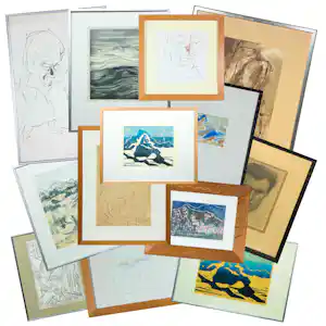Janus Nuiten - Gemengde techniek, Lot van 13 werken - Ingelijst verkocht voor € 110!