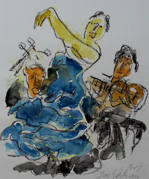 Jan Sierhuis - Aquarel: Flamenco - 2007 kopen? Bied vanaf 195!