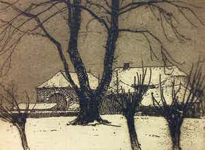 Jan Poortenaar - Boerderij in de sneeuw, aquatint ets verkocht voor € 45!