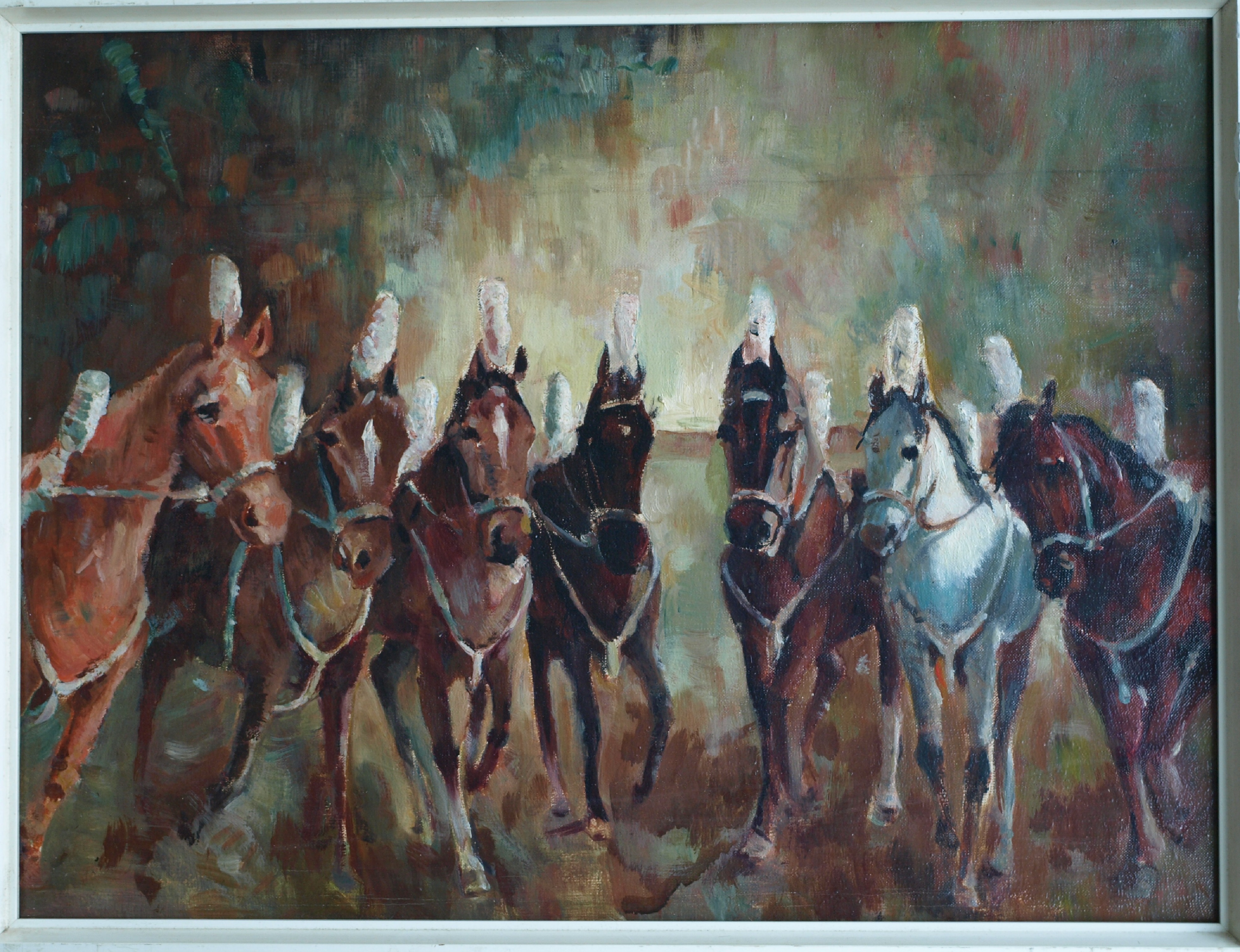 Jan Groenestein - Olieverf op doek , Circus paarden – ingelijst – ca 1960  verkocht voor € 125!