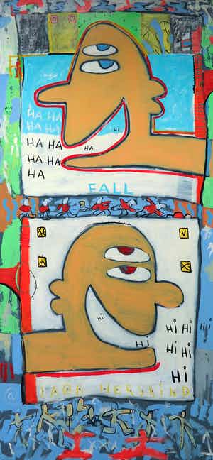Jacob Herskind - Acryl op doek, Laugh!! - Ingelijst (Zeer groot) verkocht voor € 192!