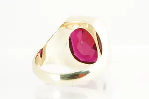 87 - Opvallende Retro seventies 14krt gouden zegel ring met rode steen kopen? Bied vanaf 120!