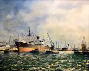 Marius de Jongere - "Bedrijvigheid in de Rotterdamse Haven" verkocht voor € 295!