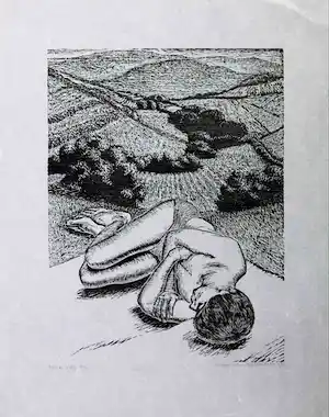 Herman Gordijn - Houtsnede op Japans Papier, Liggend naakt verkocht voor € 110!
