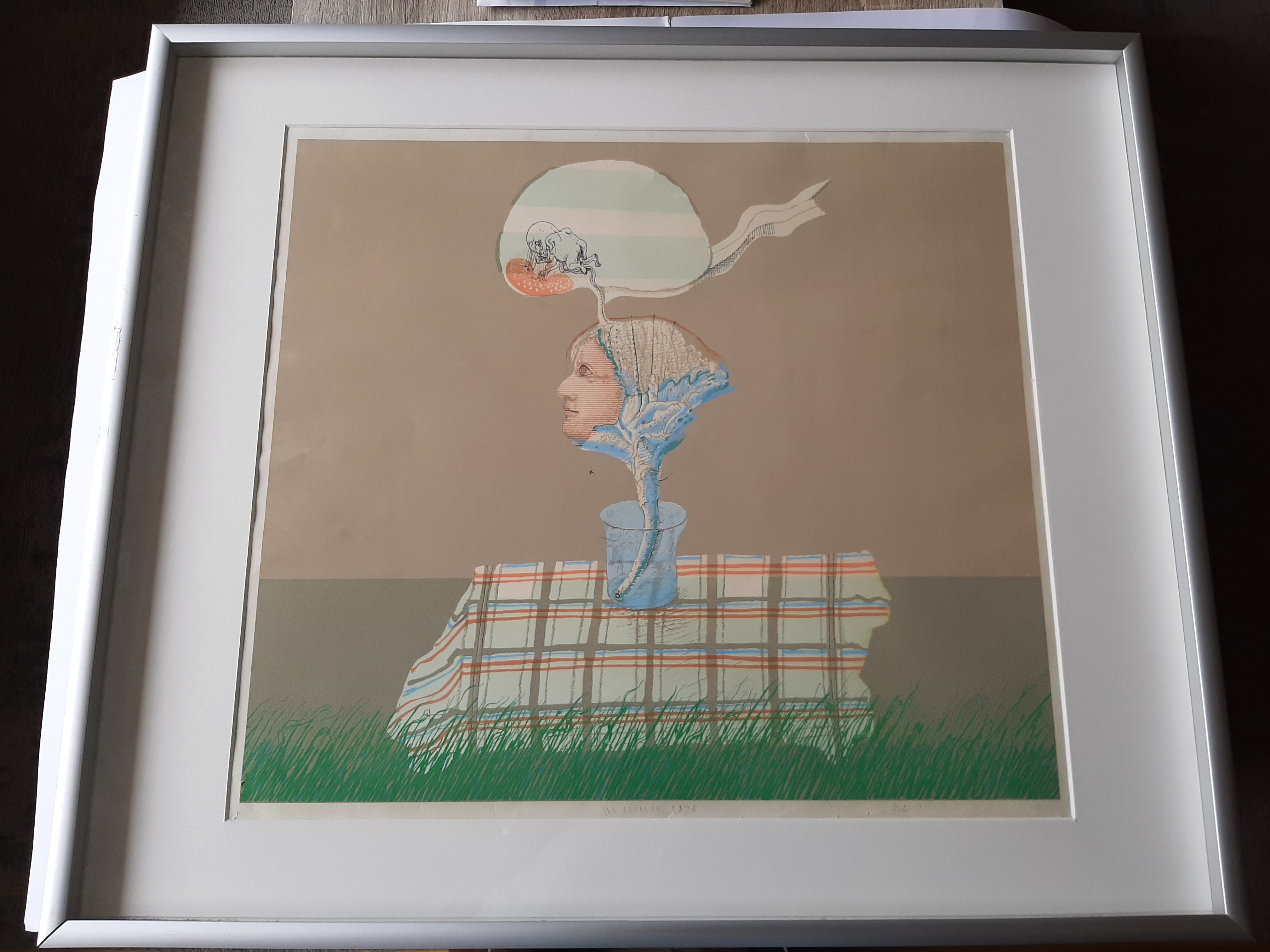 Co Westerik - hand gesigneerde kleurenzeefdruk, 'Plantvrouw in glas op tafel buiten' kopen? Bied vanaf 175!