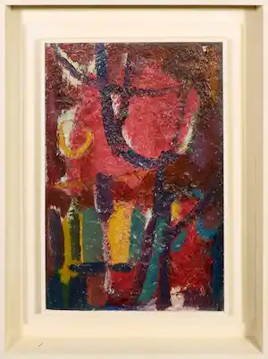 Klaas Boonstra - Olieverf op board, Abstracte compositie - Ingelijst verkocht voor € 300!