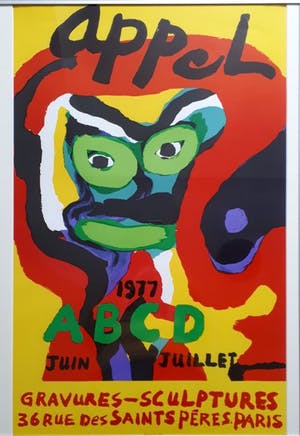 Karel Appel - Affiche tentoonstelling Parijs Zomer 1977 - ingelijst - zeer zeldzaam kopen? Bied vanaf 120!