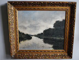 Gerard van Vliet - verstild waterlandschap - groot olieverfschilderij kopen? Bied vanaf 200!